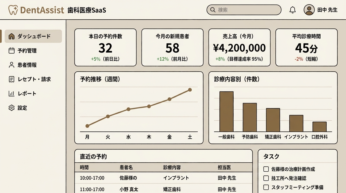 DentAssistの医院向けWebダッシュボード画面